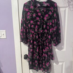 Who What Wear Floral Button Down Shirt Dress in large